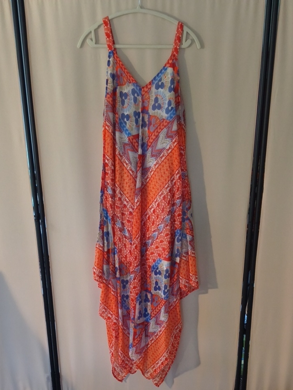 Like New JohnPaulRichard Orange & Blue Boho Handkerchief-Hem Sundress Size XL